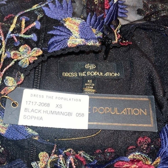 Dress the Population Sophia Hummingbird Embroidered Sheer Illusion Dress XS - Picture 14 of 16